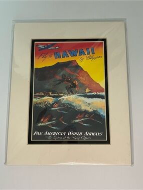 "Fly to Hawaii" Vintage Poster Art Print - Yellow/Blue